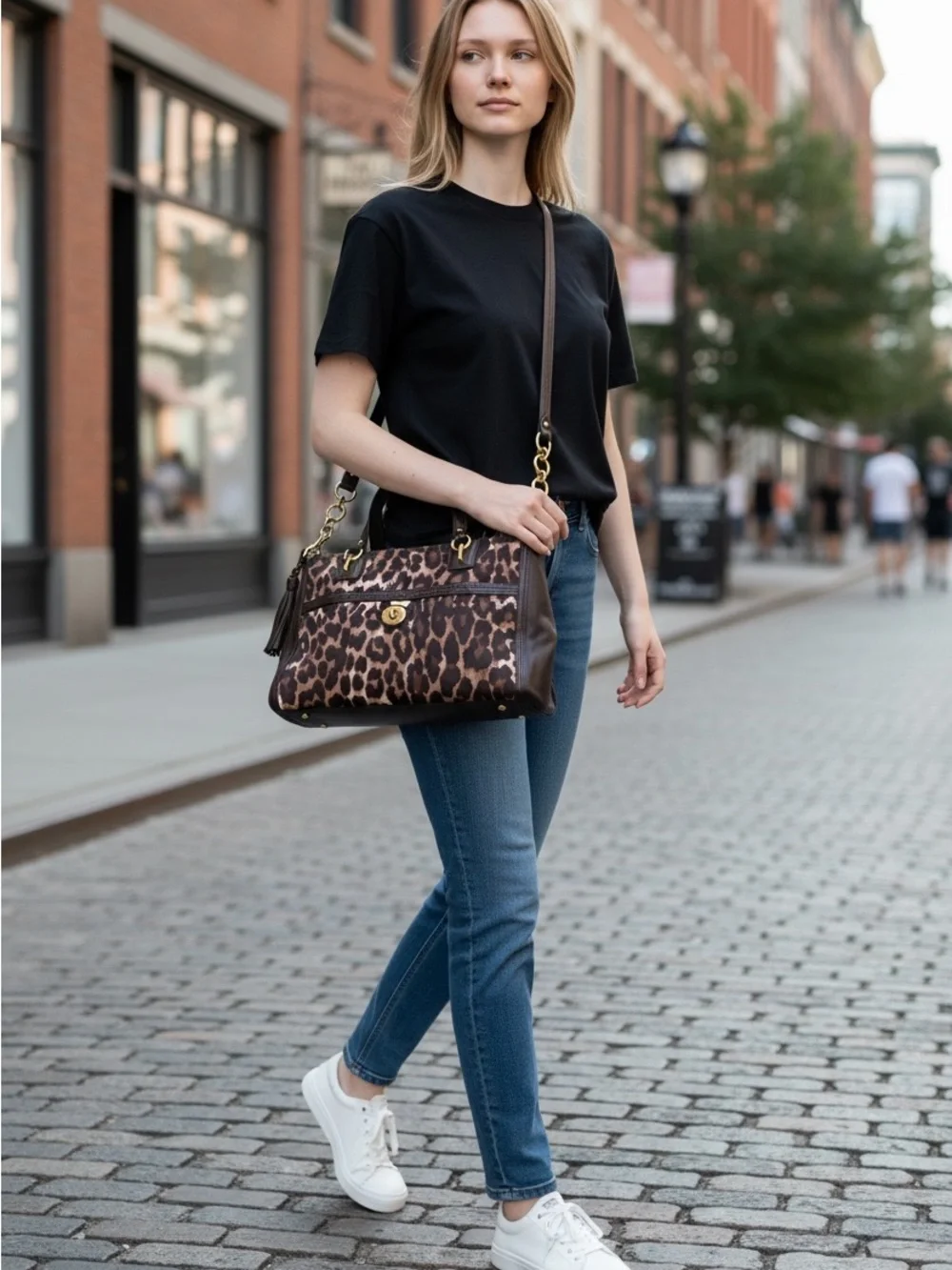 Coach Dark Brown Leopard Print Canvas and Leather Park Chain Ocelot shoulder bag